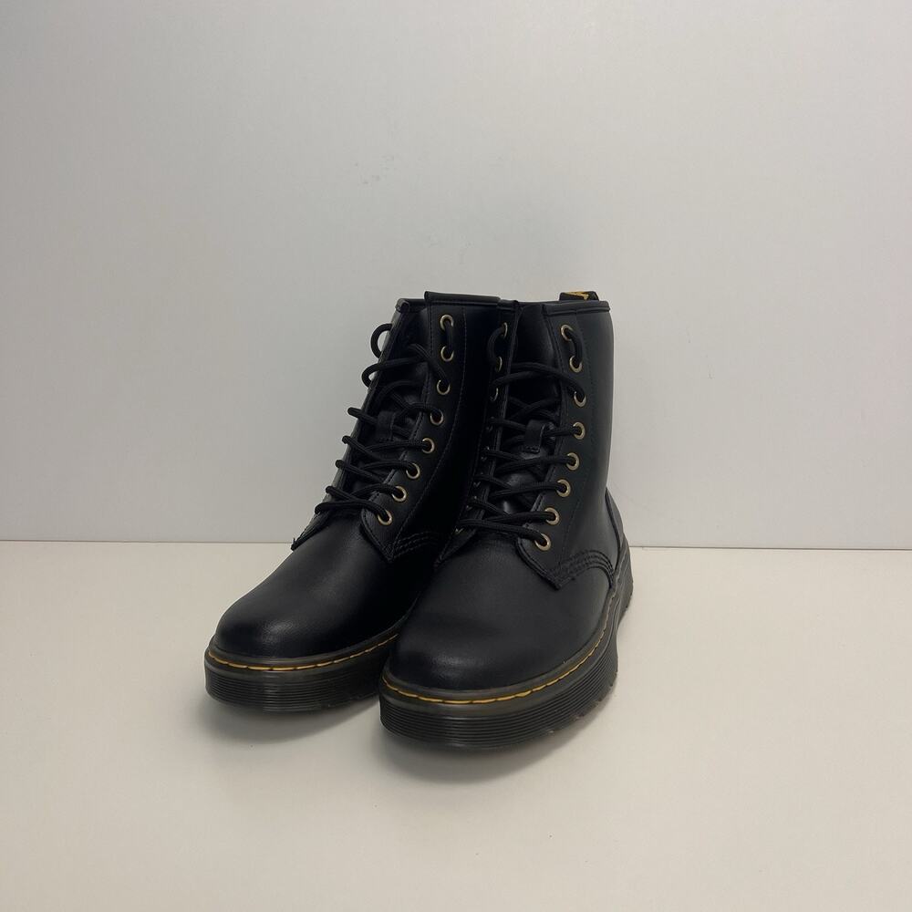 Dr Martens Docs Zavala Combat Boots Womens Size 8 Black Leather Lace Up 8-Eye